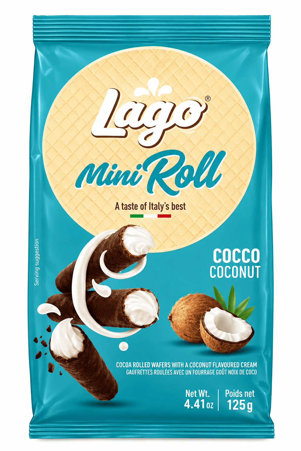 Lago Mini Roll Coconut Wafers 125g