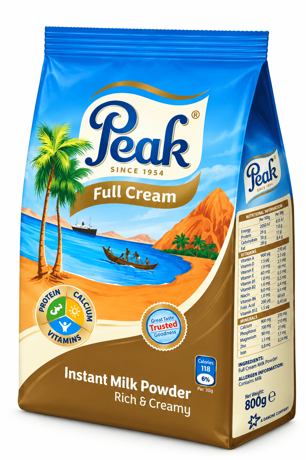 Peak Full Cream Instant Milk Powder Pouch 800g