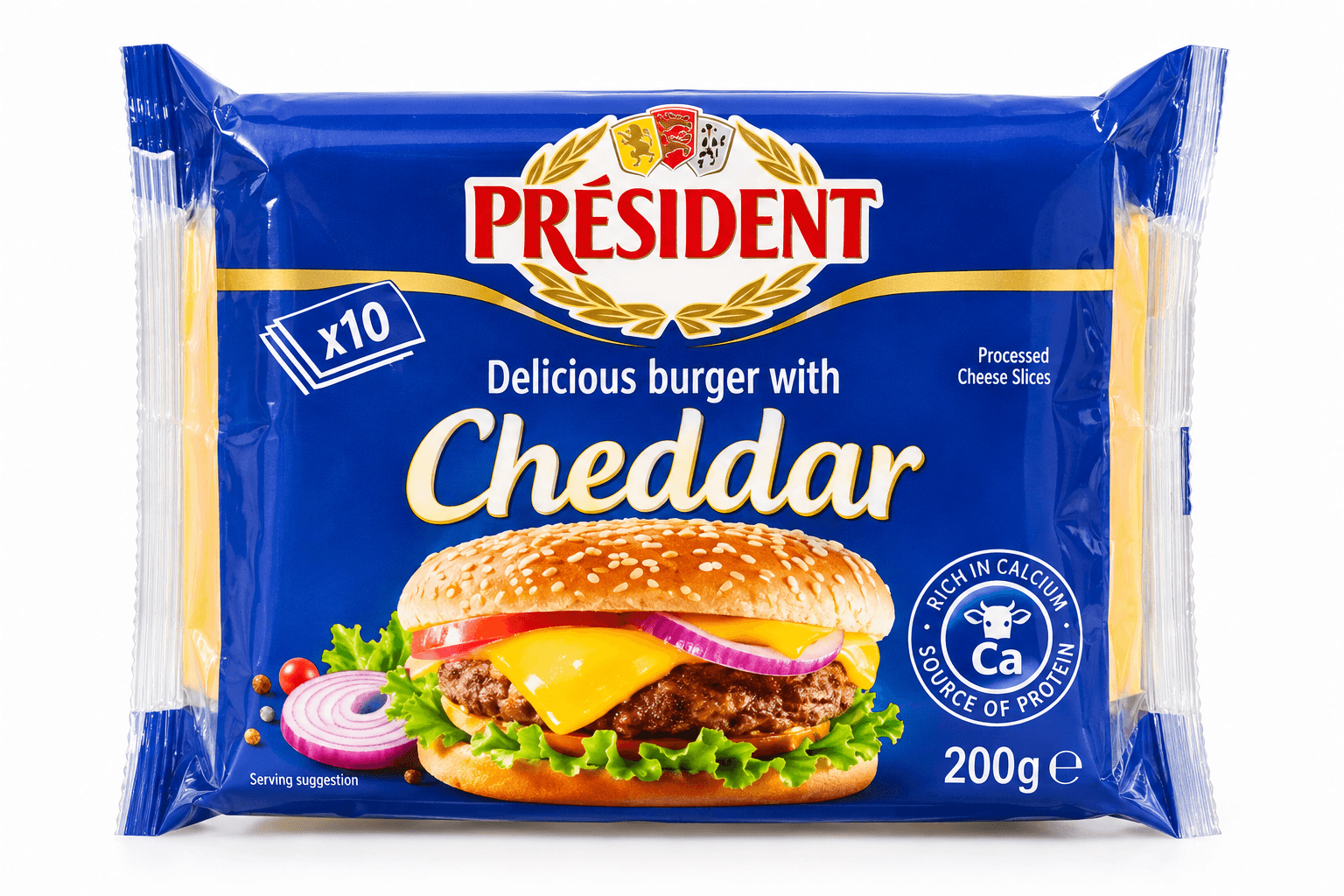 President 10 Sliced Cheddar Cheese For Hamburger 200g