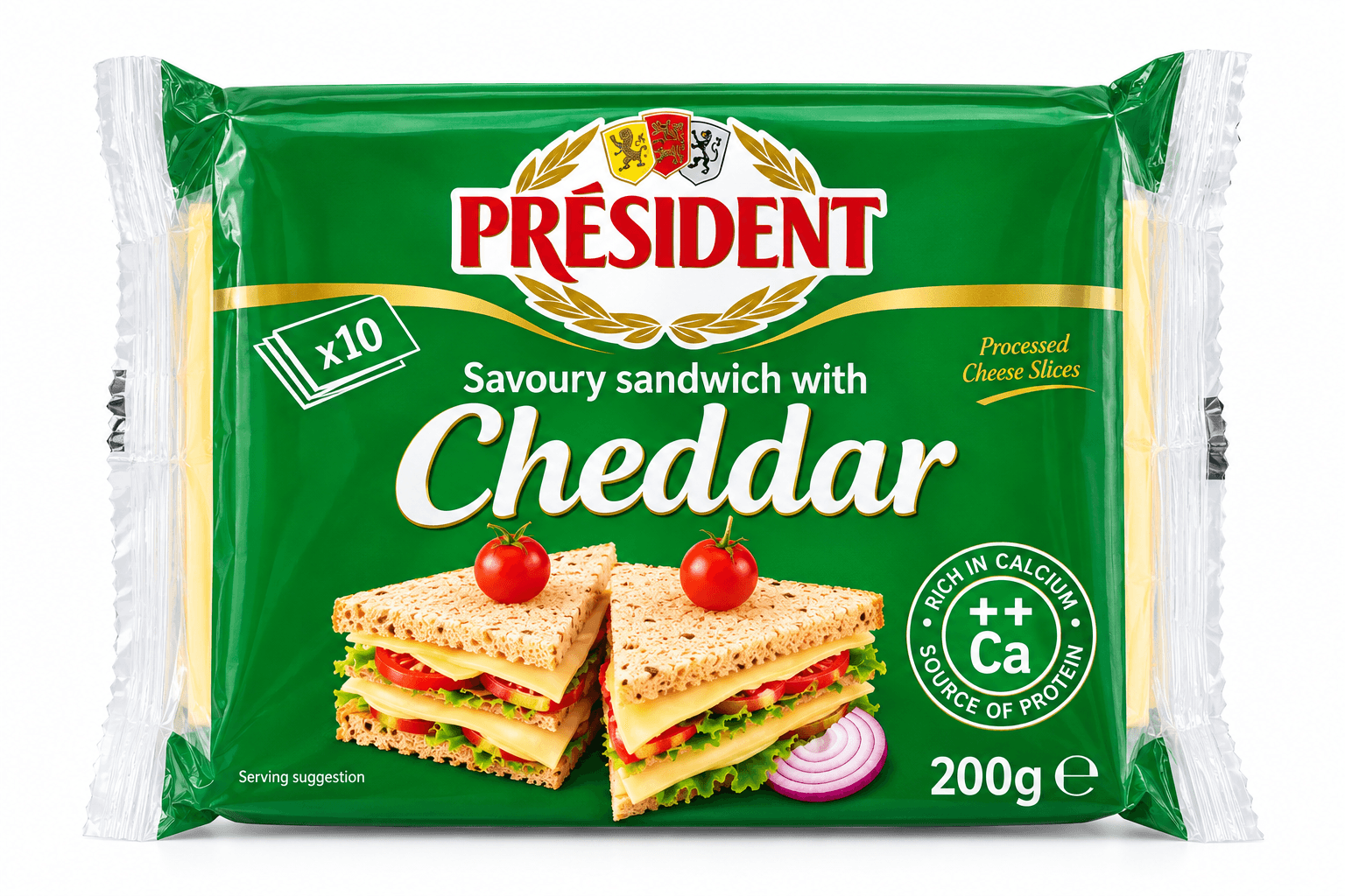 President 10 Sliced Cheddar Cheese For Sandwich 200g
