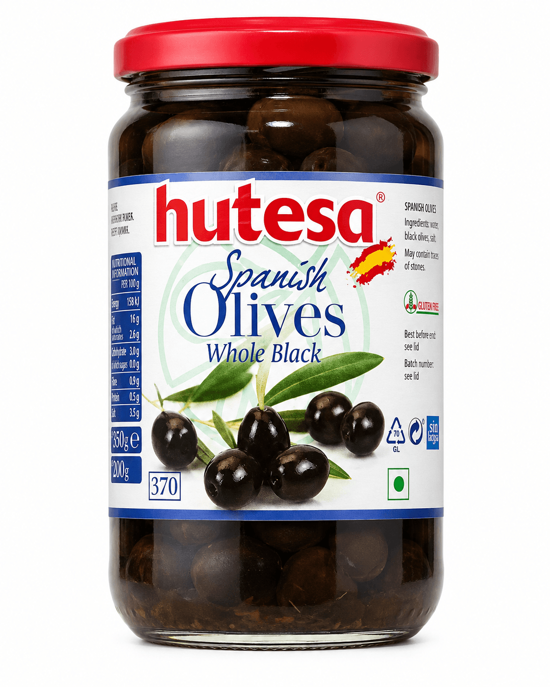 Hutesa Spanish Whole Black Olives 370ml