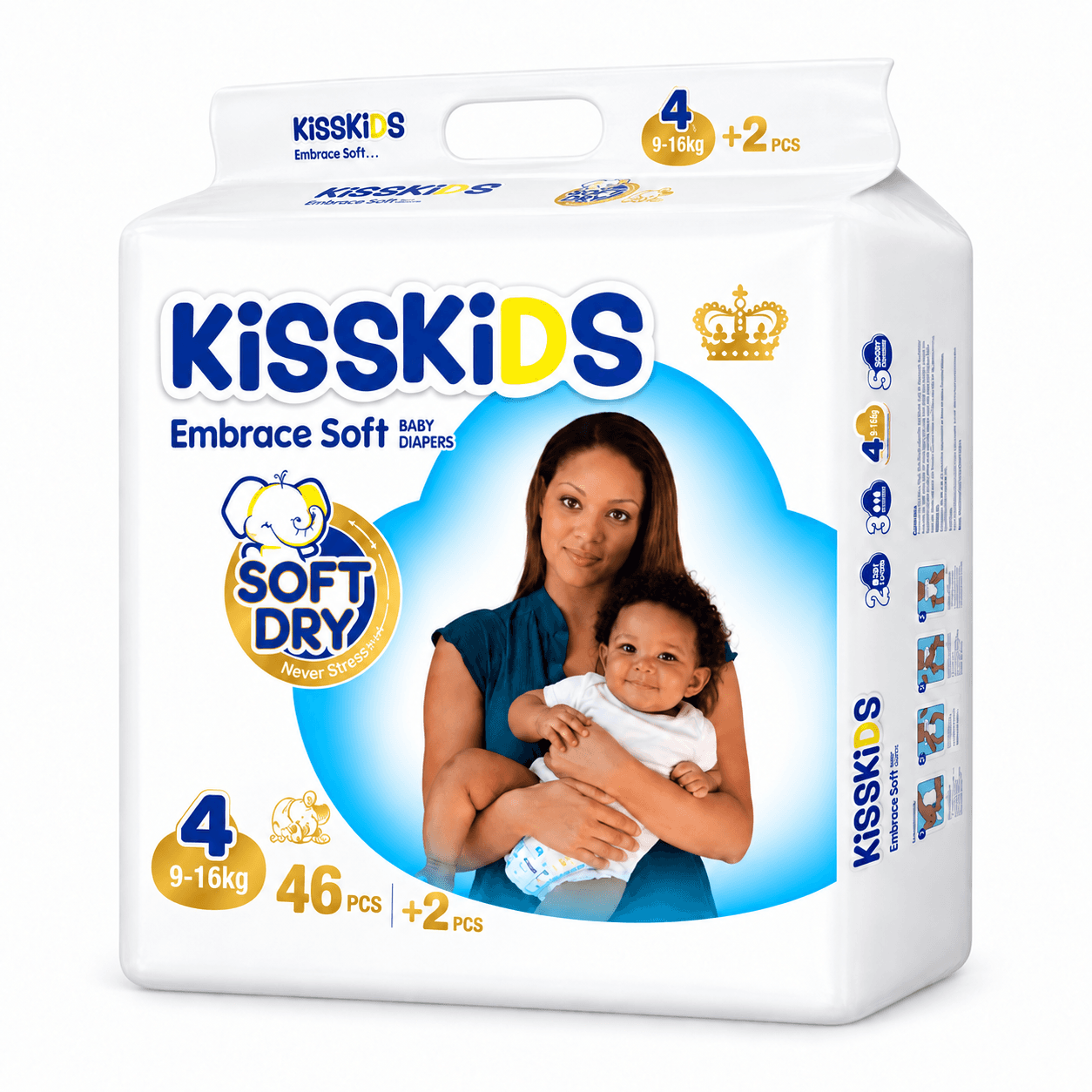 Kisskids Embrace Soft Dry Baby Diapers 46pcs 1.8kg