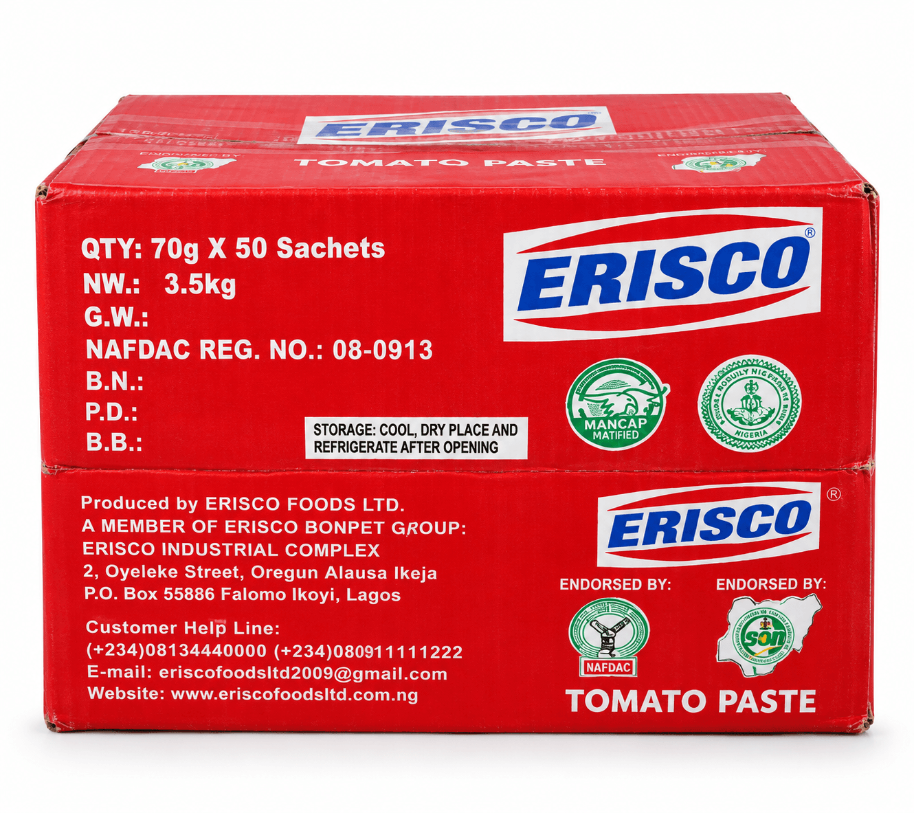 Erisco Tomato Paste Sachet 70g Carton